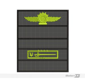 Persiana-tablero grado, parche bordado apellido, 1 distintivo, CPV y 2 alas