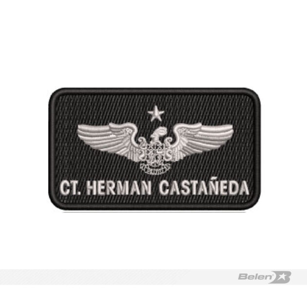 Tarjetero piloto 1 estrella ejercito fondo relleno bordado plateado