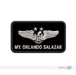 Tarjetero piloto 2 Estrella ejercito fondo tela bordado plateado