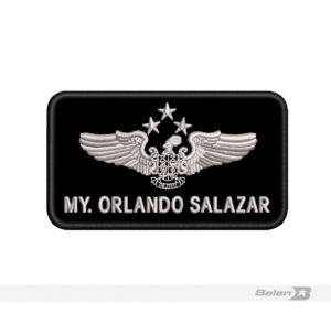 Tarjetero piloto 3 Estrella ejercito fondo tela bordado plateado